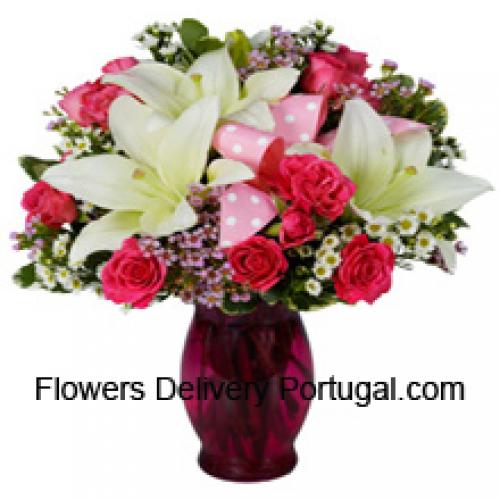 Cute Pink Roses and White Lilies