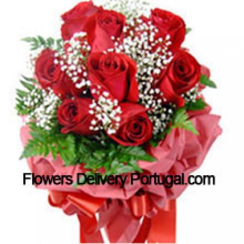 9 Wrapped Red Roses