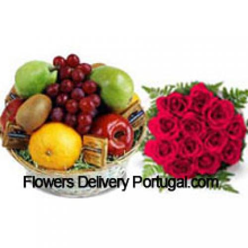 11 Rosas Vermelhas com 5 Kg de Frutas Frescas