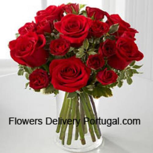 19 Lovely Red Roses in Vase