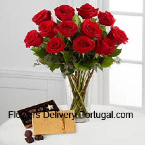 11 Rosas Rojas con deliciosos chocolates Godiva